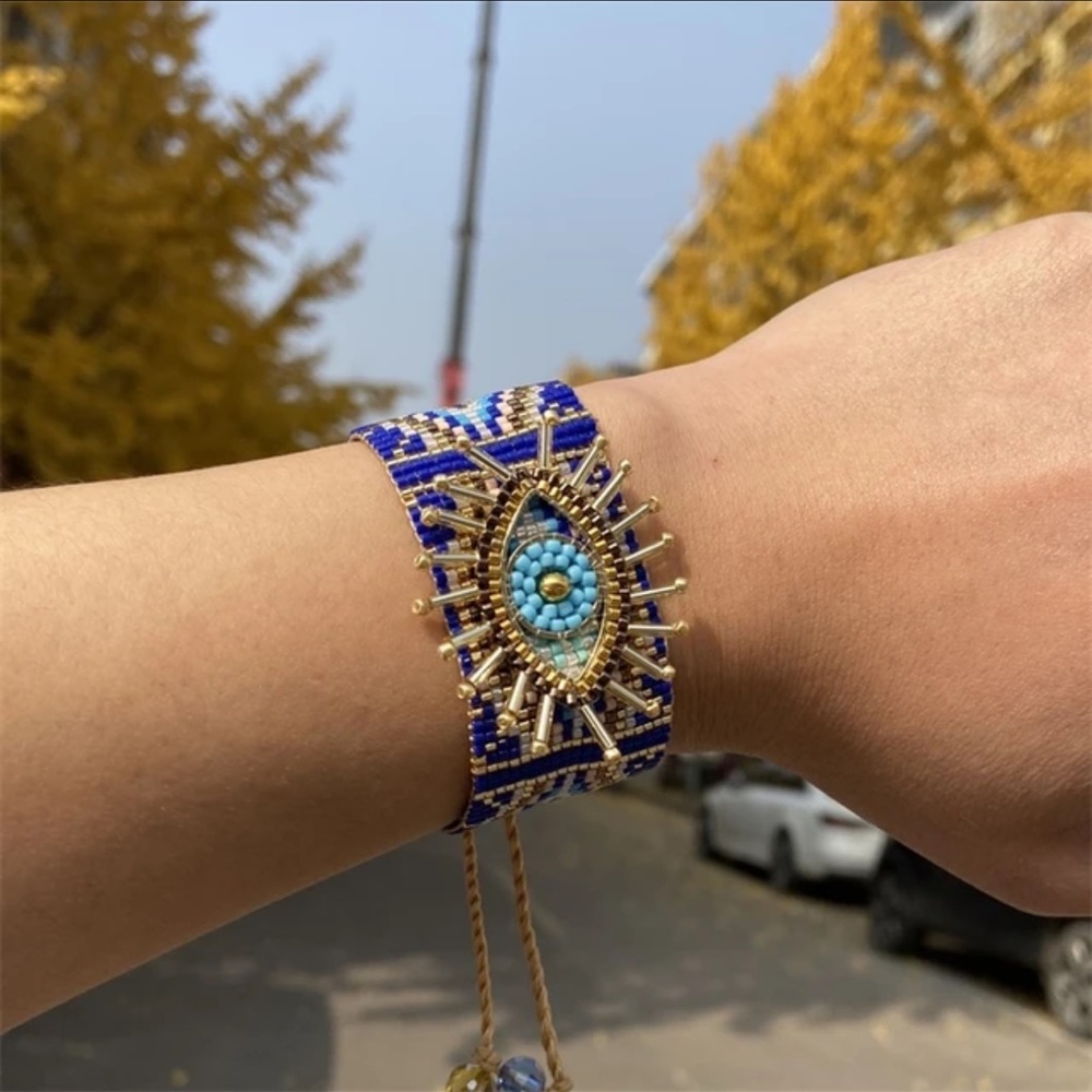 Miyuki Beads Evil Eye Bracelet Amulet Charm Beaded Turkish Good Luck Blue